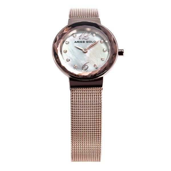 ARIES GOLD ENCHANT JEWEL ROSE GOLD STAINLESS STEEL L 5026 RD-MOP MESH STRAP WOMEN'S WATCH